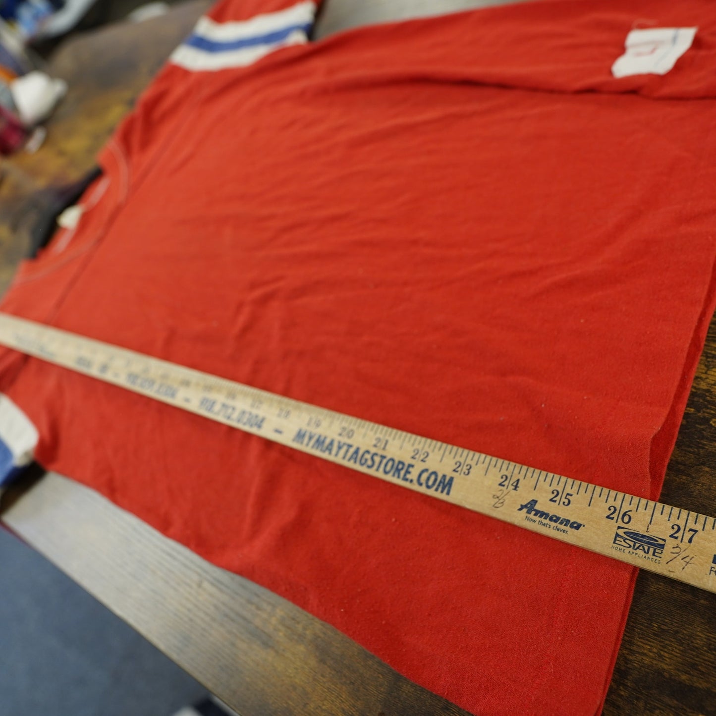 (L) True Vintage 1970s Blank Football Jersey Men's L Red Medallion 3/4 Sleeve