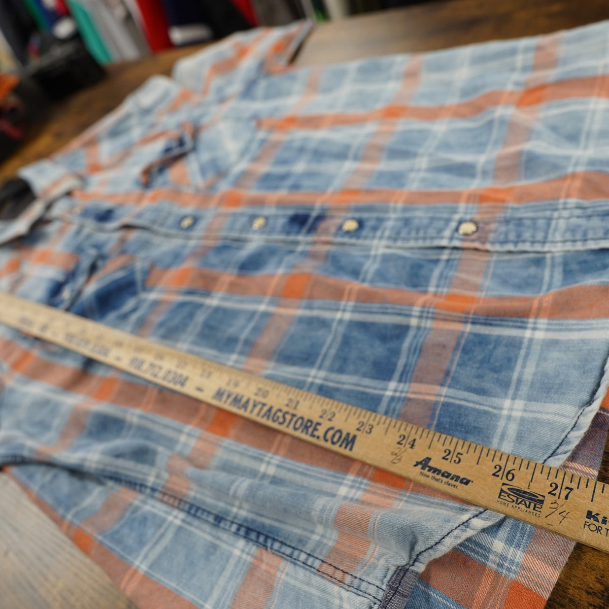 Desert (M) Son Western Pearl Snap Plaid Cowboy Button Up Shirt Men's M Blue Orange