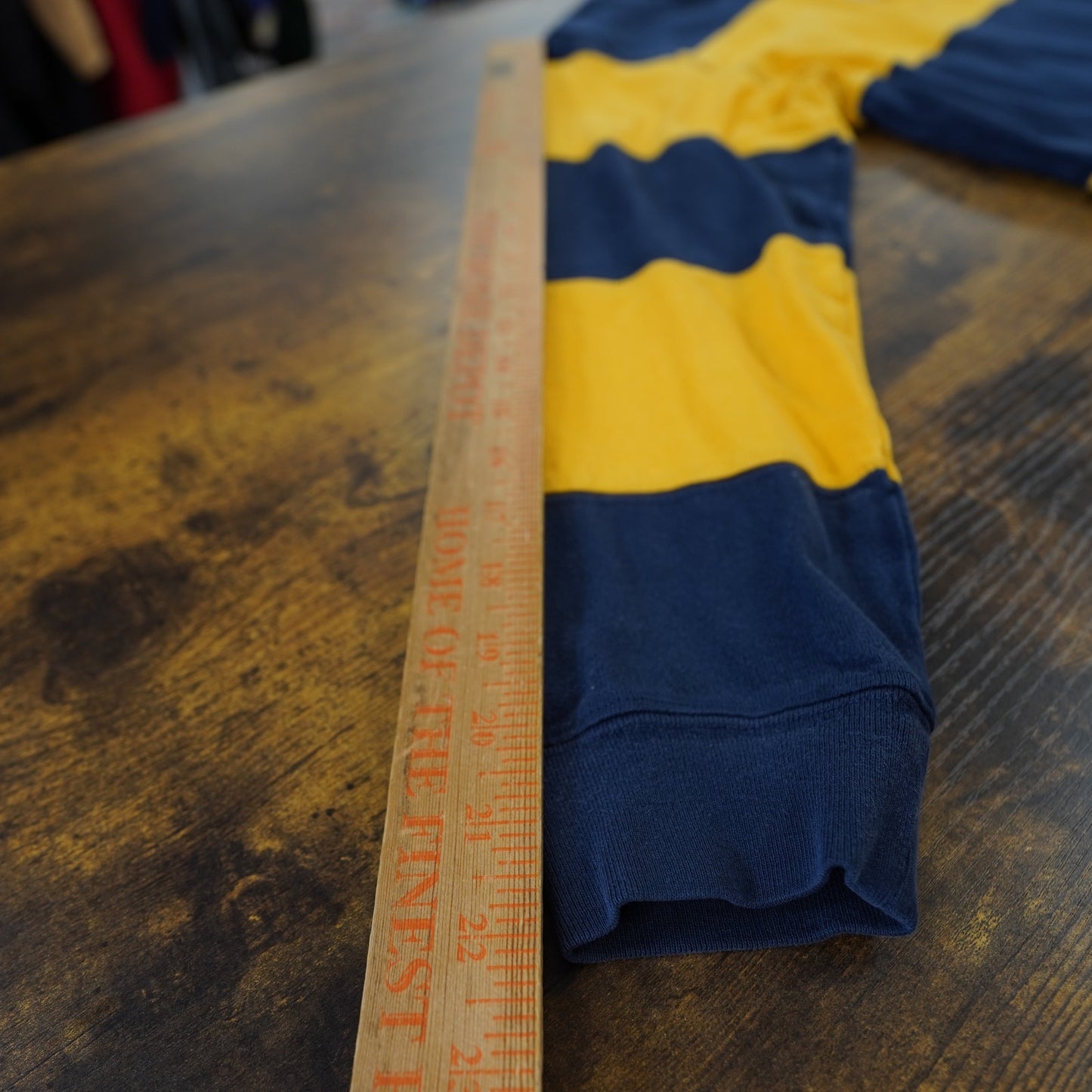 (Youth M) Vintage Polo Ralph Lauren Stripe Rugby Polo Shirt Blue Yellow Longsleeve