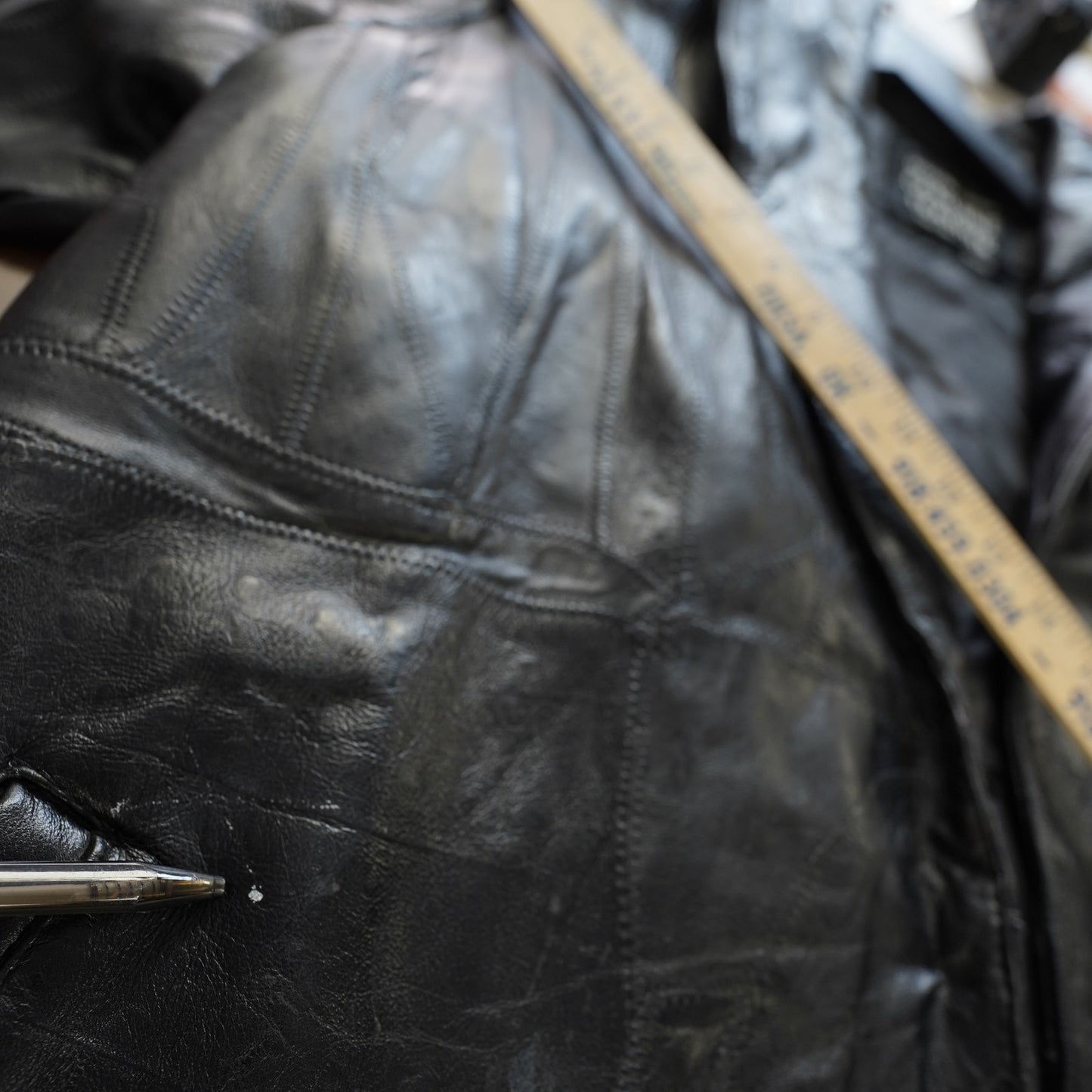 (L) Vintage Lambskin Genuine Leather Italian Mosaic Maxam Trench Coat Men's L Black