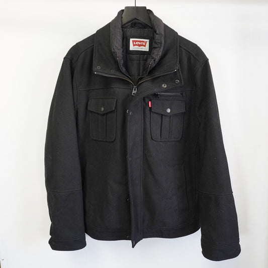 (XL) Levi's Strauss Military Jacket Cotton Twill Puffer Lined Insulated Mens XL Black