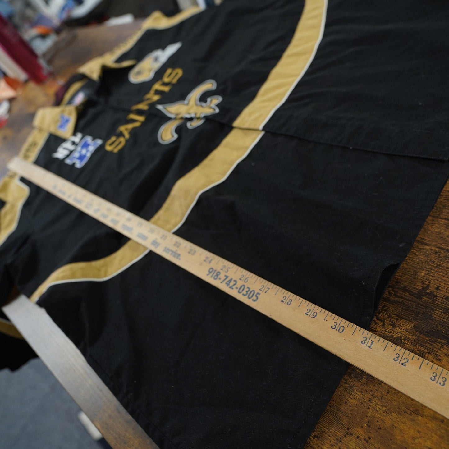 (3XL) Vintage New Orleans Saints Stitched Patchwork Button Up Men's 3XL Black Gold NFL