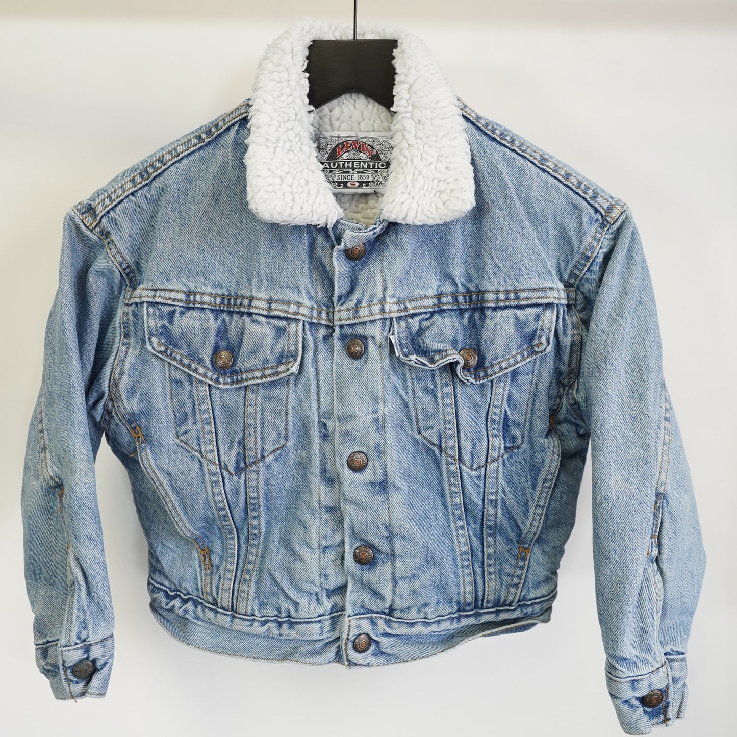 (Kid's S) Vintage Levi's Strauss Sherpa Lined Denim Jacket Unisex Kid's S 90s Blue Youth