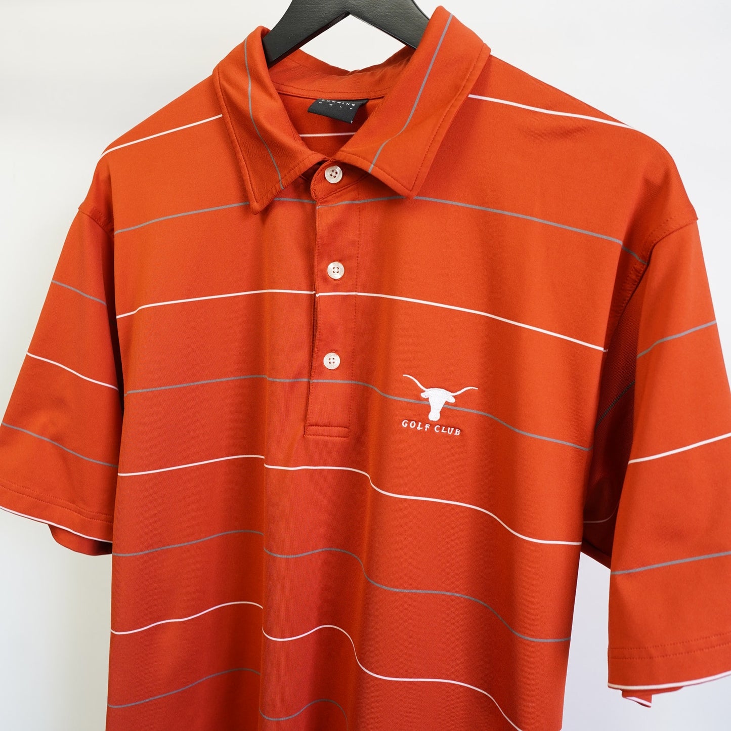 (L) University of Texas Longhorns Dunning Golf Striped Polo Shirt Men's L Orange UT