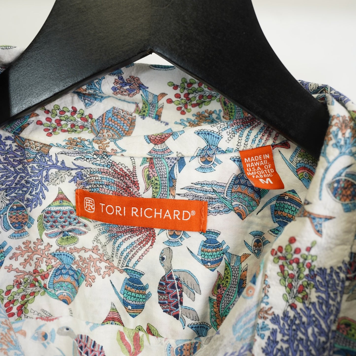 (M) Tori Richard Fish All Over Print Tropical Button Up Shirt Men's M Retro
