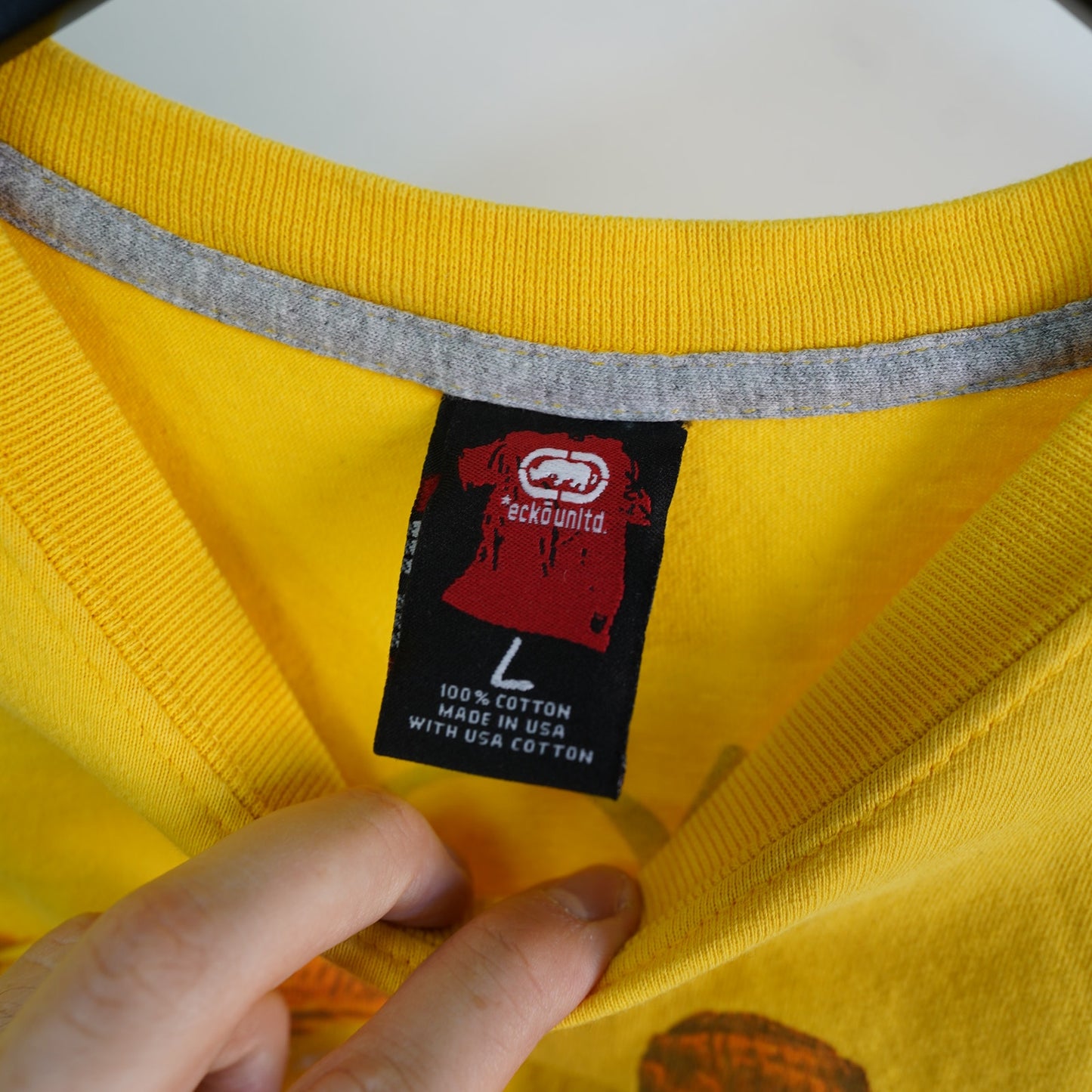 (L) Vintage Y2K Ecko Unlimited No Drama 2000s Yellow Hip Hop T-Shirt