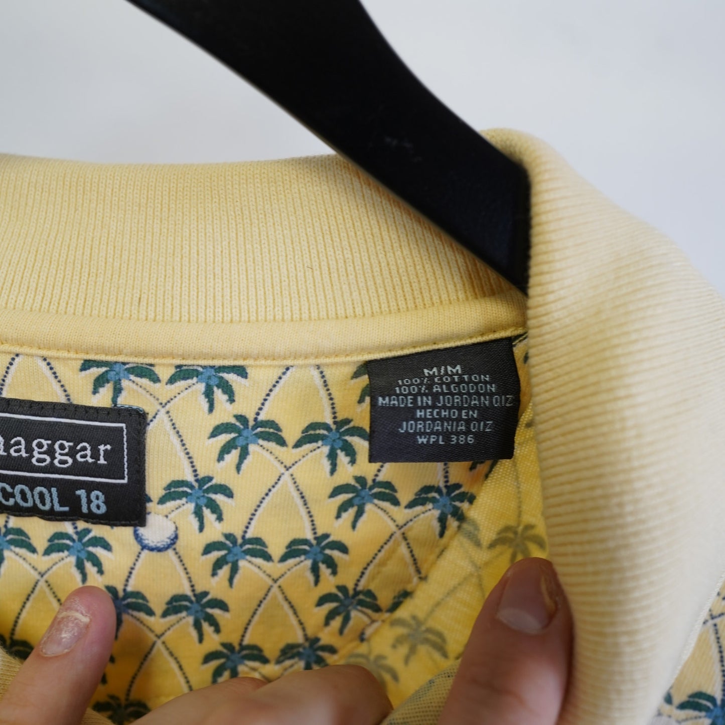 (M) Vintage Haggar Cool 18 All Over Print Golf Polo Shirt Men's M Yellow Tropical