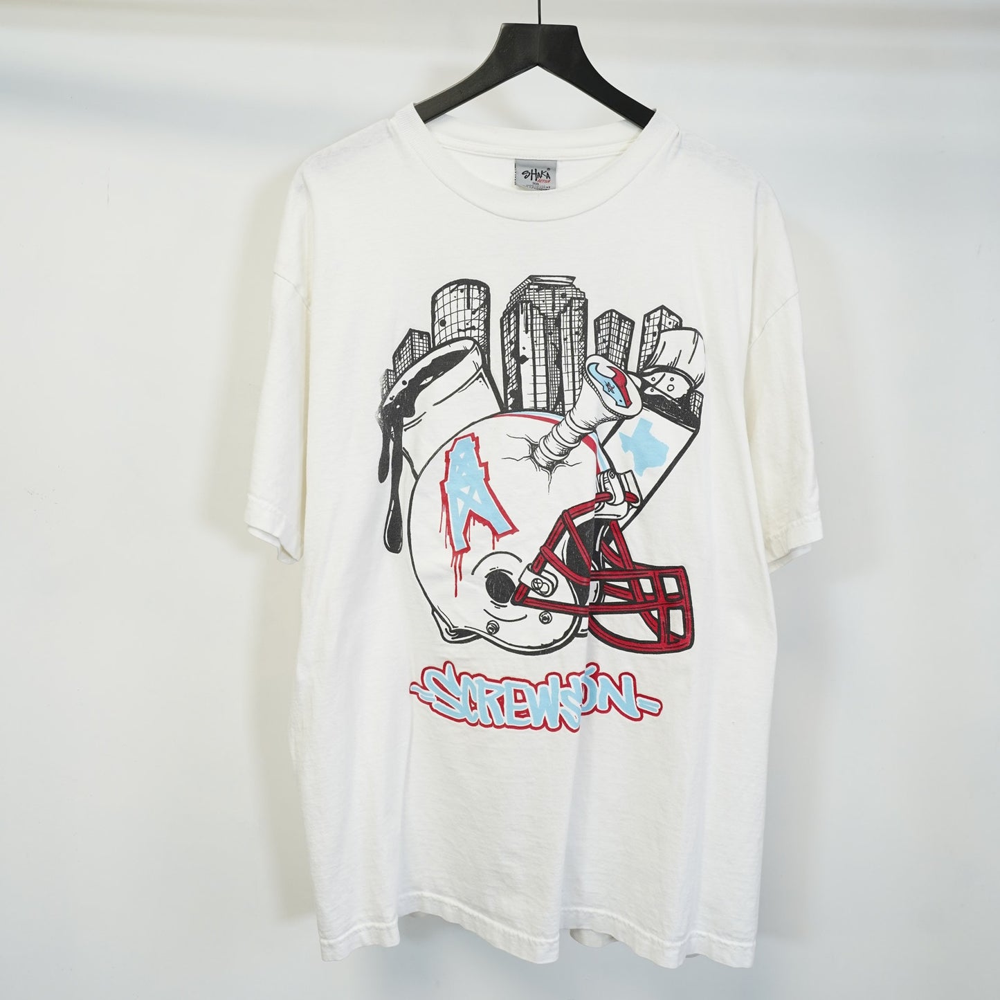 (3XL) Vintage Houston Oilers Screwston Rap T-Shirt Men's 3XL White S.U.C. Y2K Hip Hop