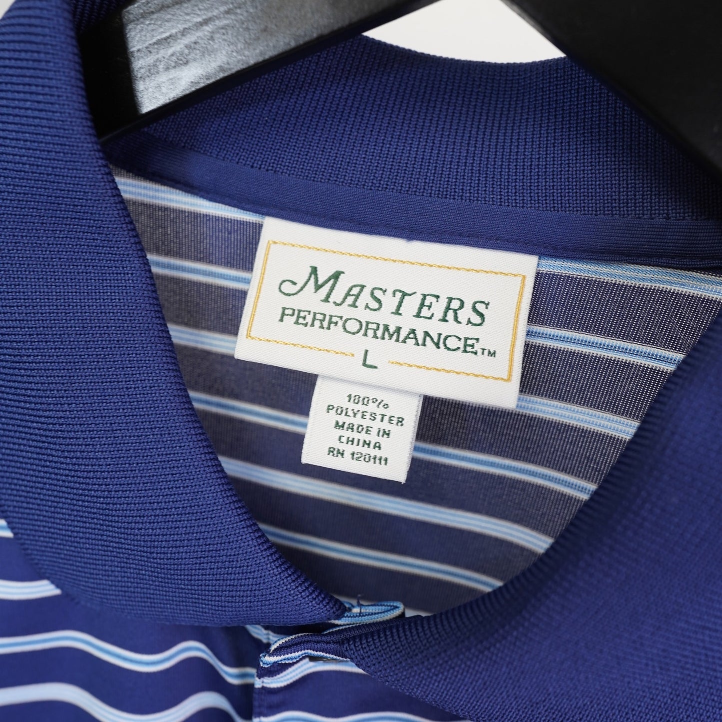 (L) Vintage The Masters Performance Striped Golf Polo Shirt Men's L Blue White