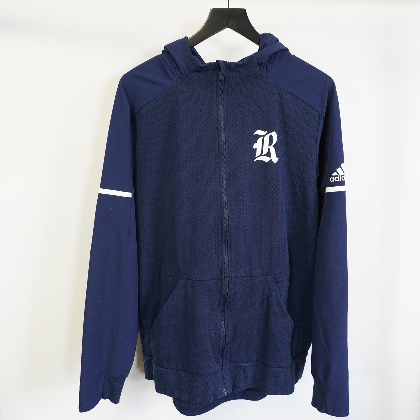 (L) Vintage Rice Owls Adidas Full Zip Mesh Track Jacket Men's L Navy Blue Climalite