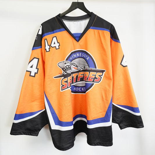 (M) Vintage Minnesota Spitfires Orange Hockey Jersey Mens M Fighter Plane Streetwear