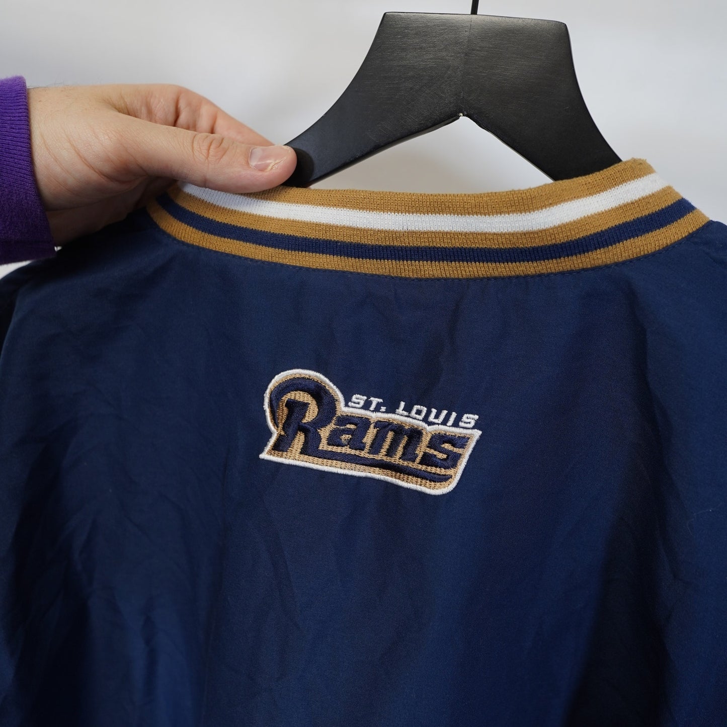 (L) Vintage St. Louis LA Rams Embroidered Windbreaker Pullover Jacket Men's L Blue