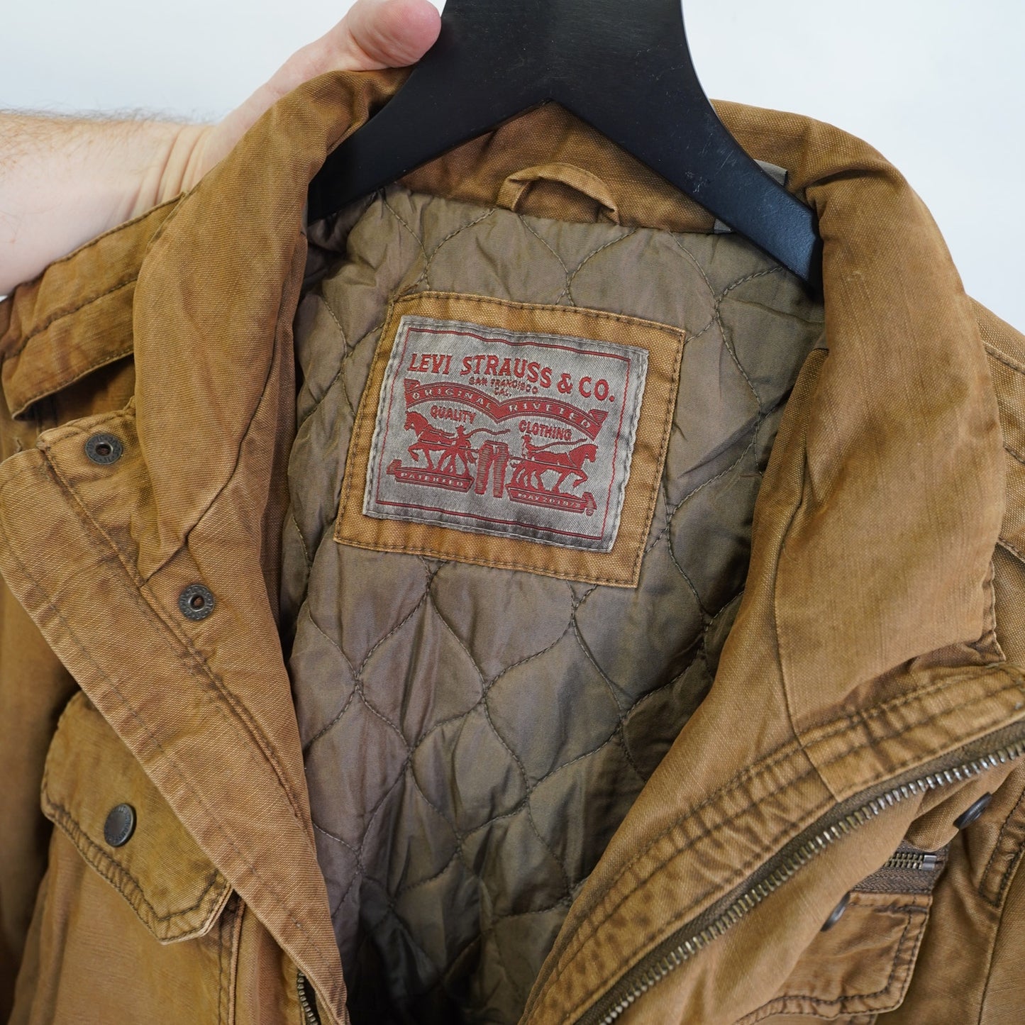(S) Levi’s Twill Military Field Jacket Men's S Tan Cotton Full Zip Indie Western