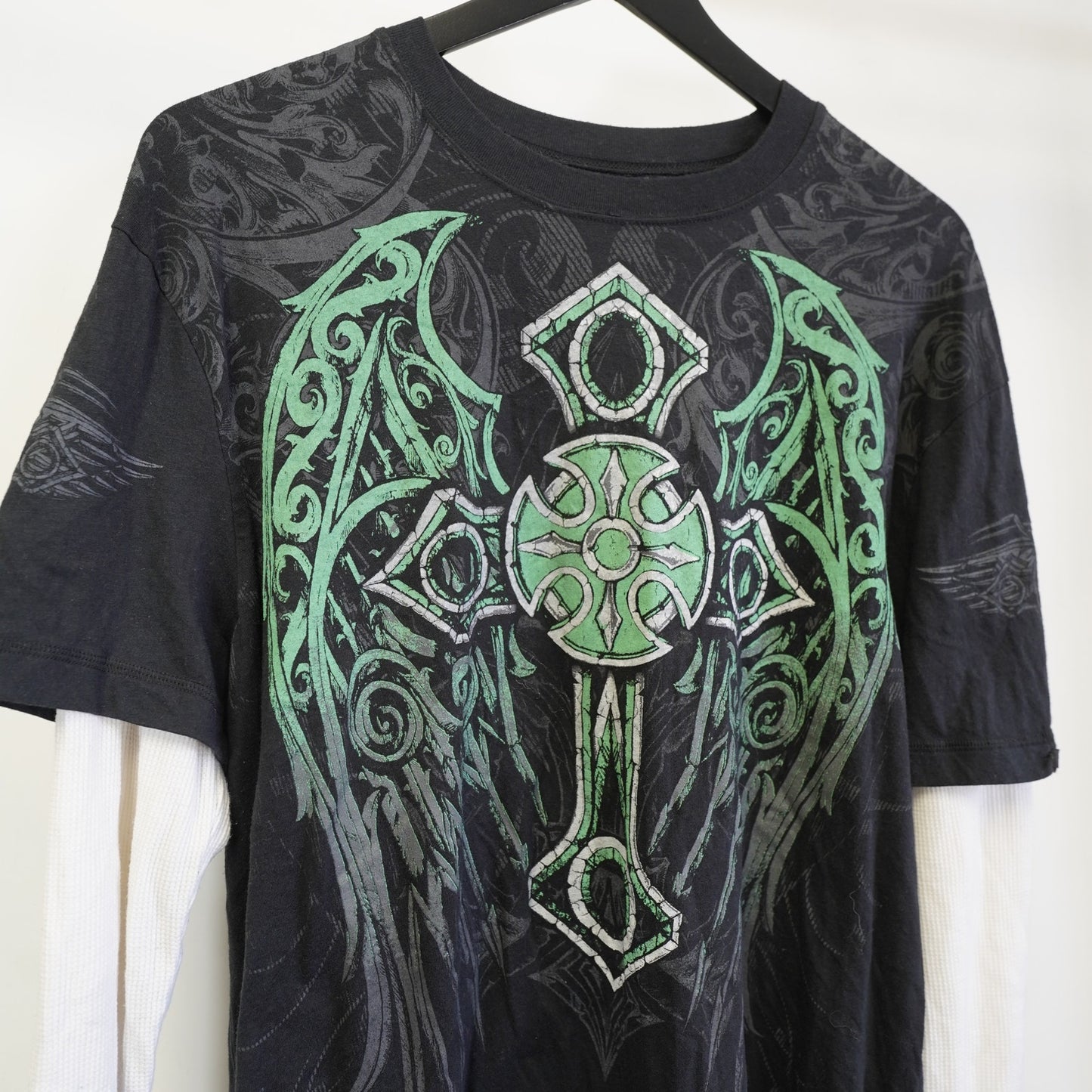 (XL) MMA Elite Vintage Y2K Longsleeve Cross 2000s T-Shirt Men's XL Black Green