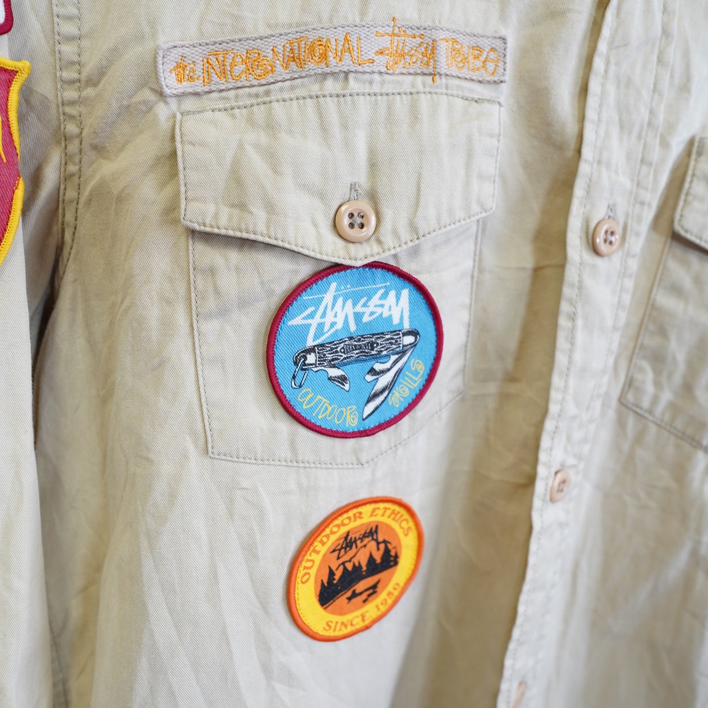 (M) Vintage Stussy Scout Shirt Patchwork Men's M Y2K Japanese Release Cream 2000s