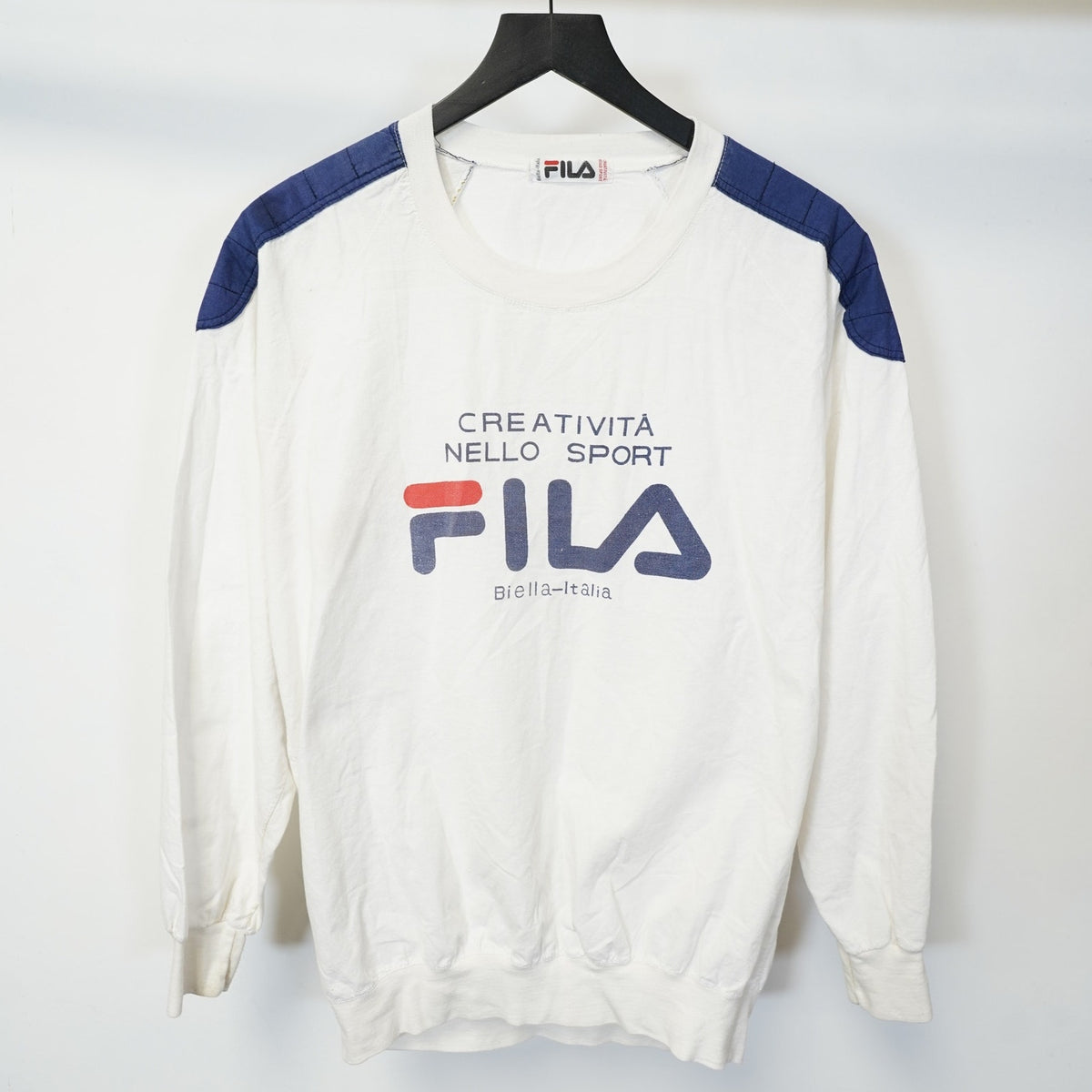 (M) Vintage 80s Fila Made In Italy Tennis Sweatshirt Men's M White Navy