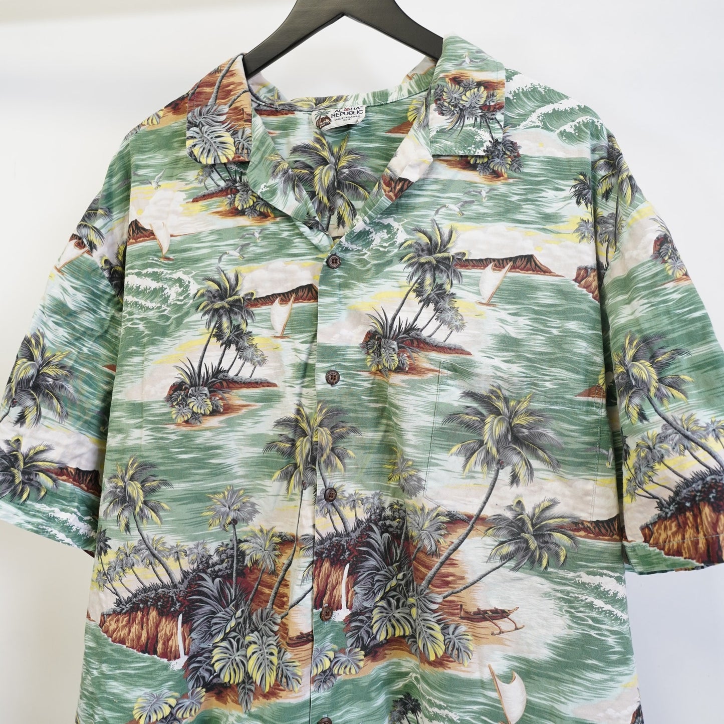 (XXL) Vintage 90s Pacific Legend Hawaiian Shirt Men's XXL Floral Tropical Green Palm