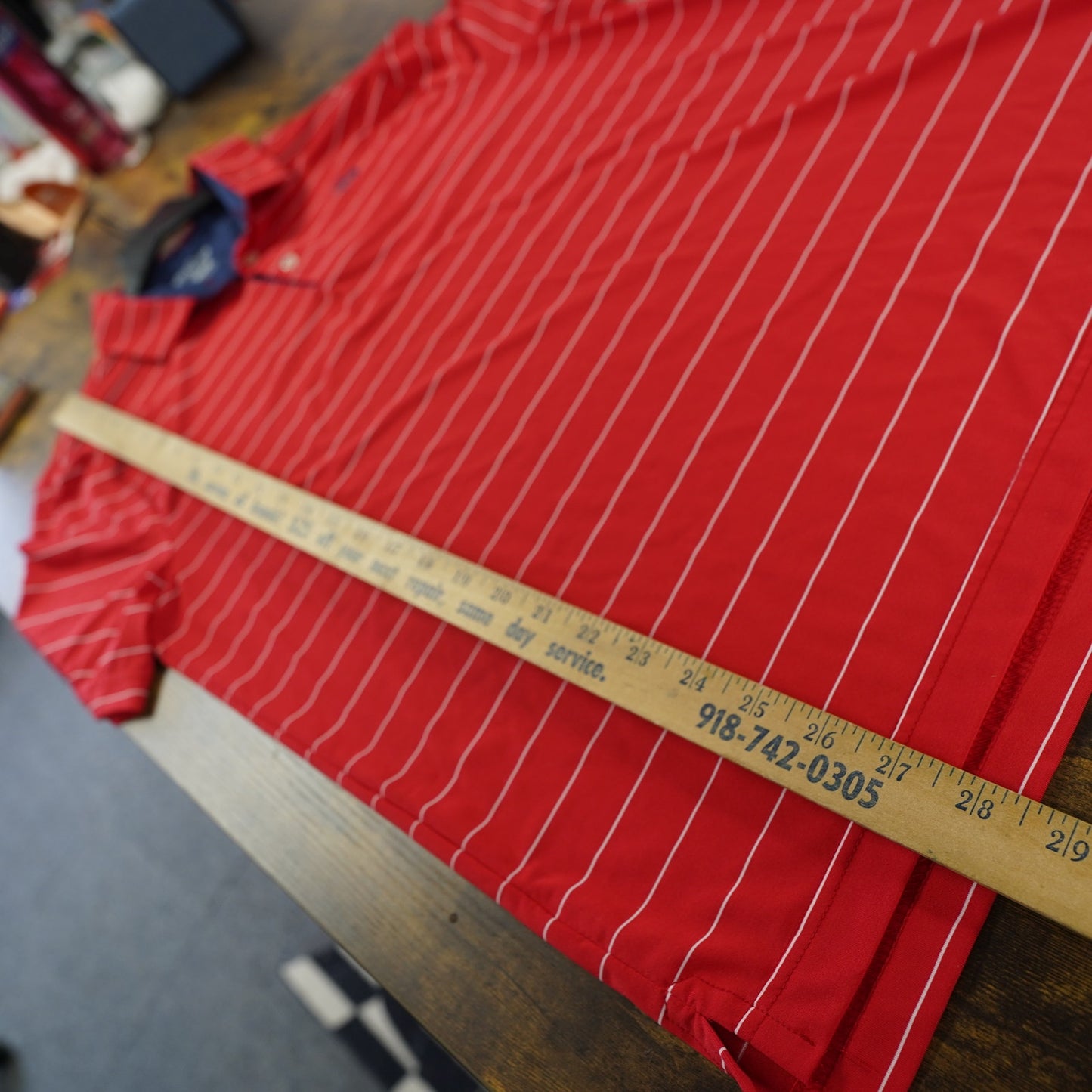 (M) Good Good Striped Performance Golf Polo Shirt Men's M Red White