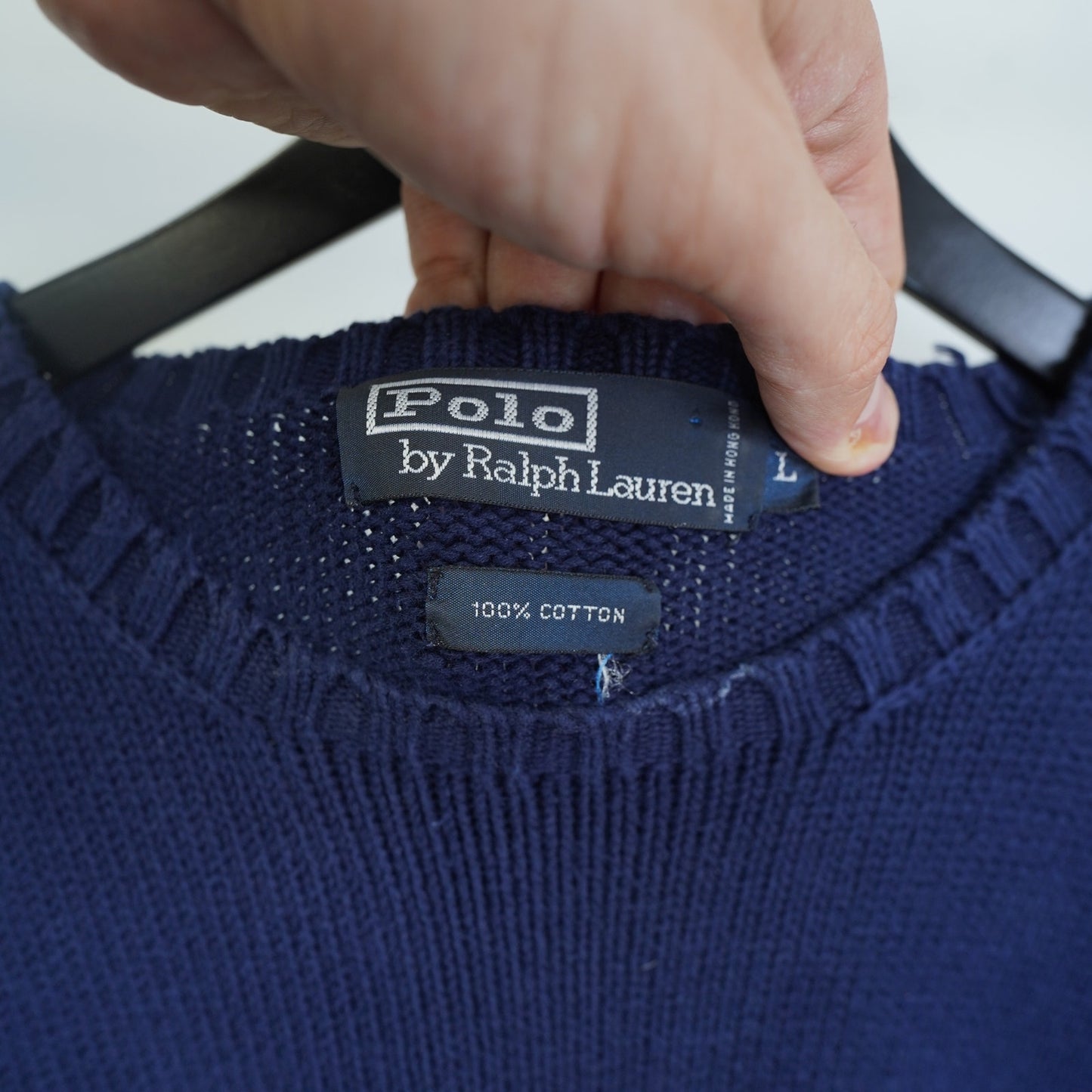 (L) Vintage Polo Ralph Lauren Knit Sweater Men's L Preppy Navy Blue Maroon Pony
