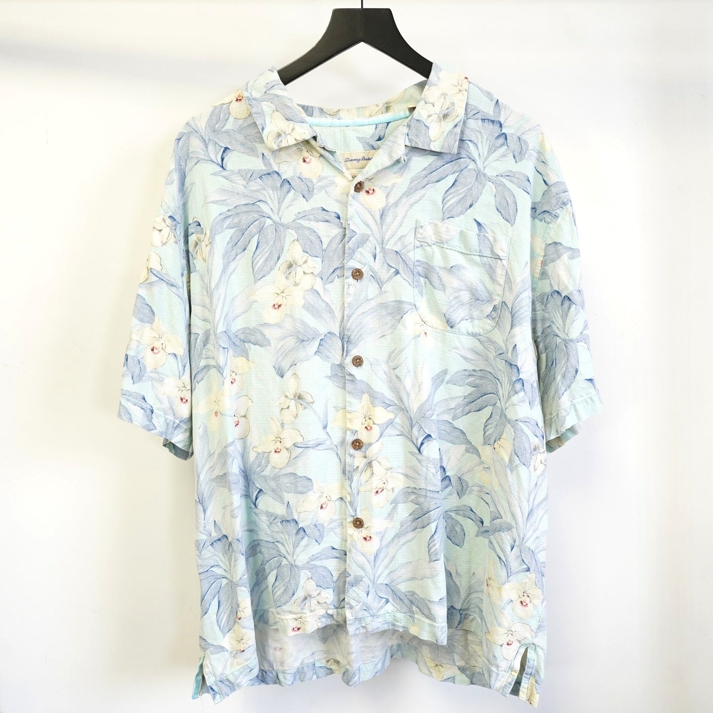 (XXL) Vintage Tommy Bahama 100% Silk Hawaiian Button Up Shirt Men's XXL Floral Blue