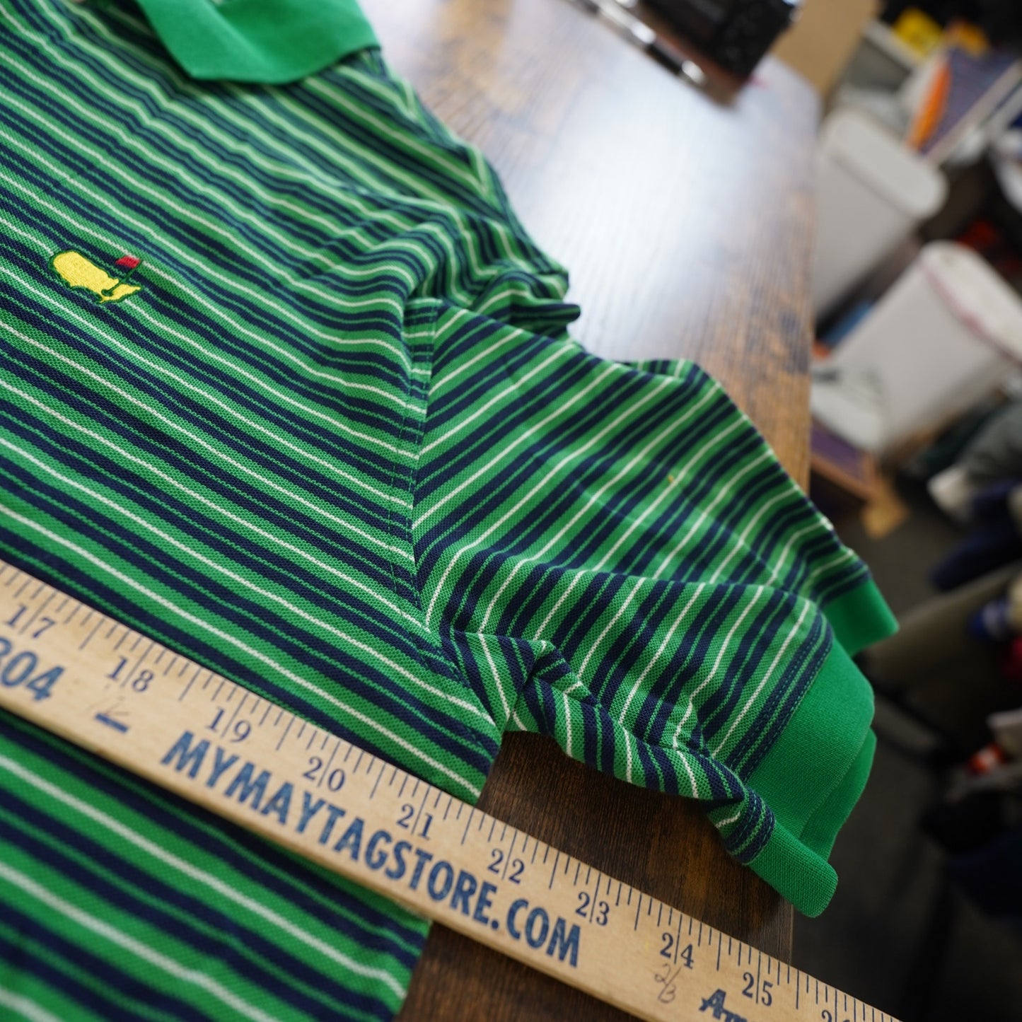 (L) Vintage The Masters Collection Striped Golf Polo Shirt Men's L Green Preppy