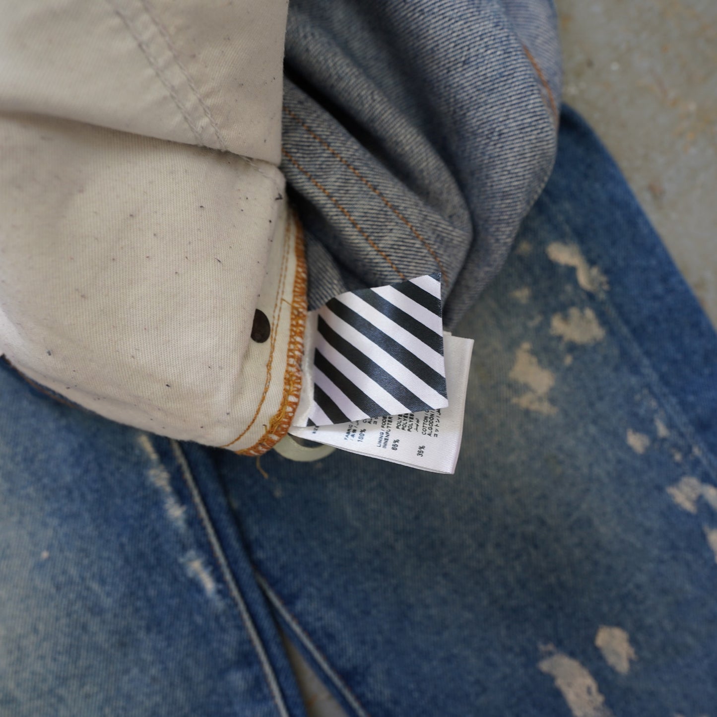 (34x32) Off-White Virgil Abloh Distressed Denim Blue Jeans Slim Fit Men's 34x32 Italian