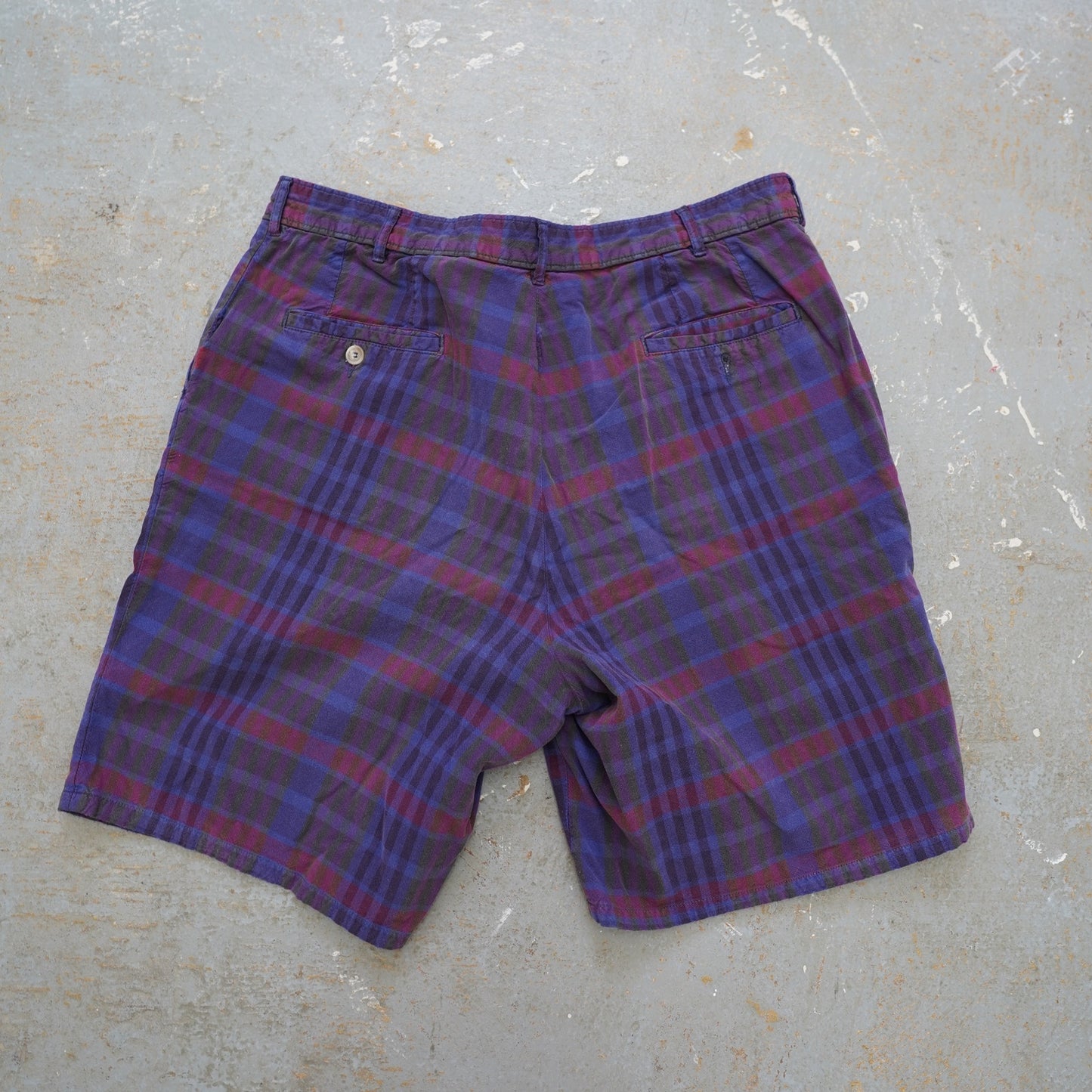 (Sz. 36) Vintage 90s Brooks & Brothers Golf Chino Shorts Plaid Purple Men's 36 Preppy