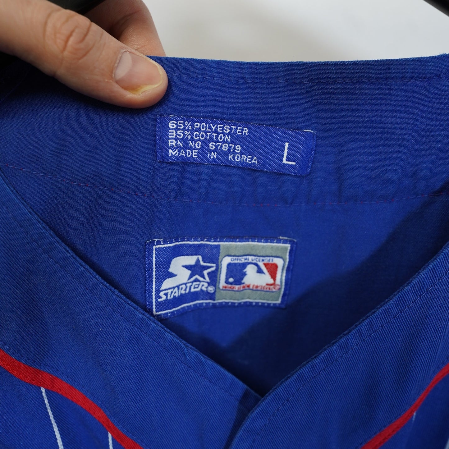 (L) Vintage Starter Pinstripe Chicago Cubs Embroidered Baseball Jersey Men's L Blue