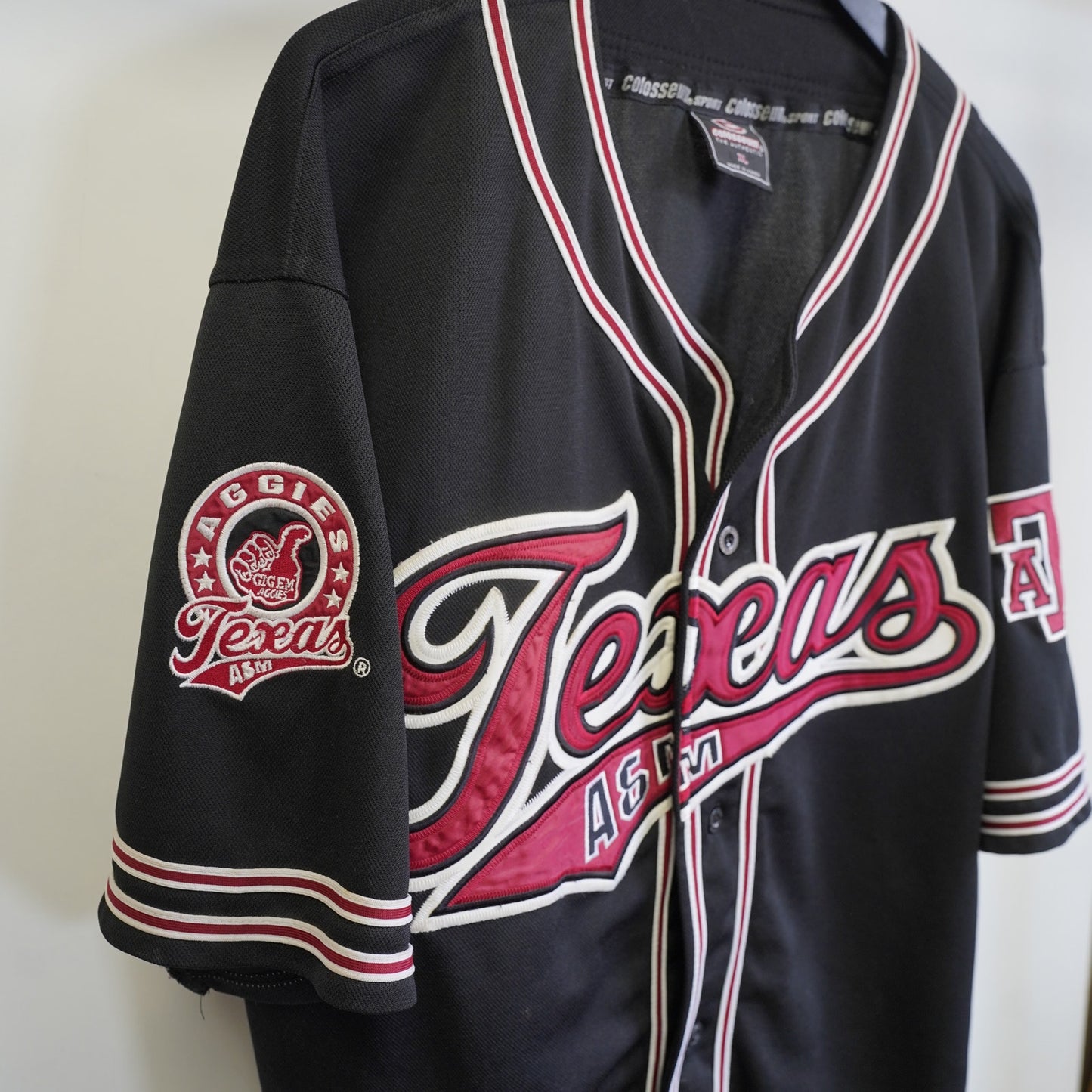 (XL) Vintage Texas A&M Aggies Embroidered Baseball Jersey Men's XL Black Retro ATM