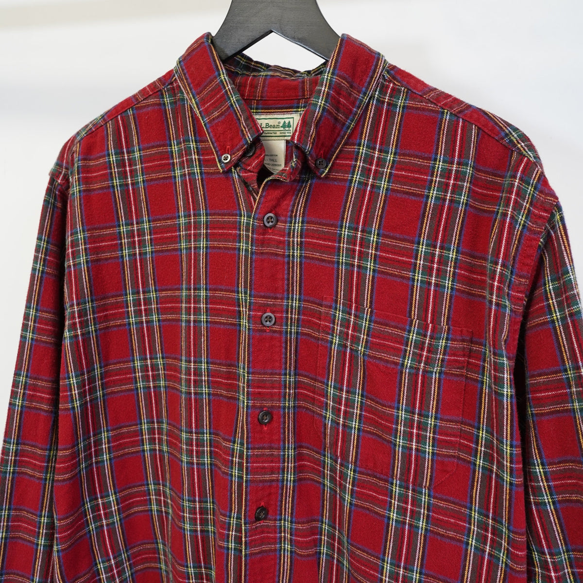 L.L. Bean Vintage Plaid Flannel Button Up Shirt Men's L Tall Red Tartan Field