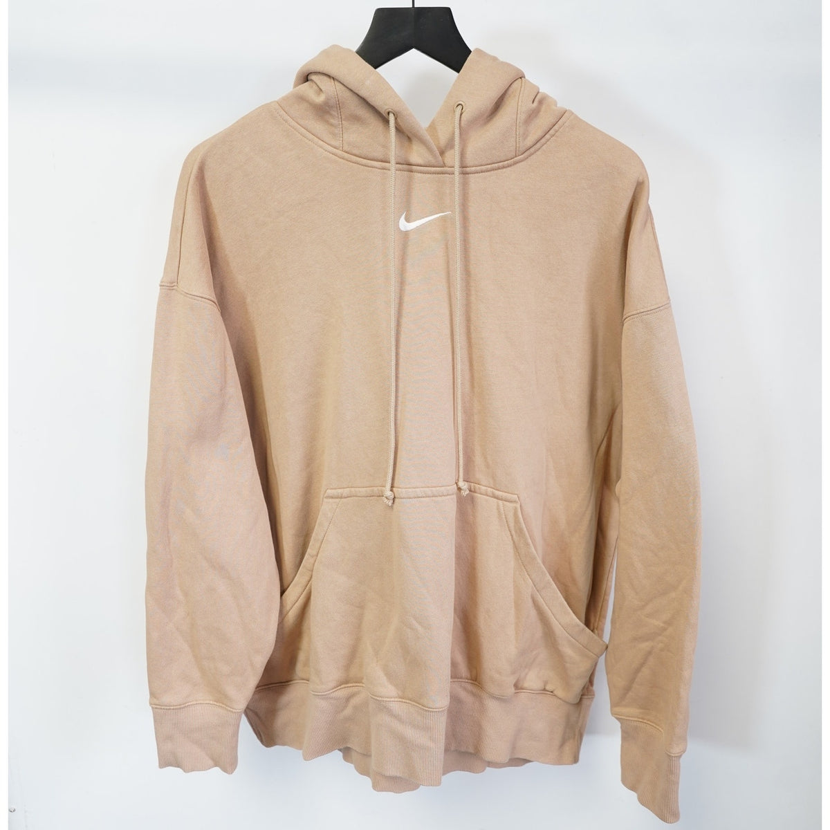 (L) Nike Center Swoosh Pullover Hoodie Men's L Tan Retro Cream Center Check Minimal