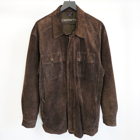 (L) Vintage Claiborne Suede Leather Jacket Men’s Size L Dark Brown Full Zip Western