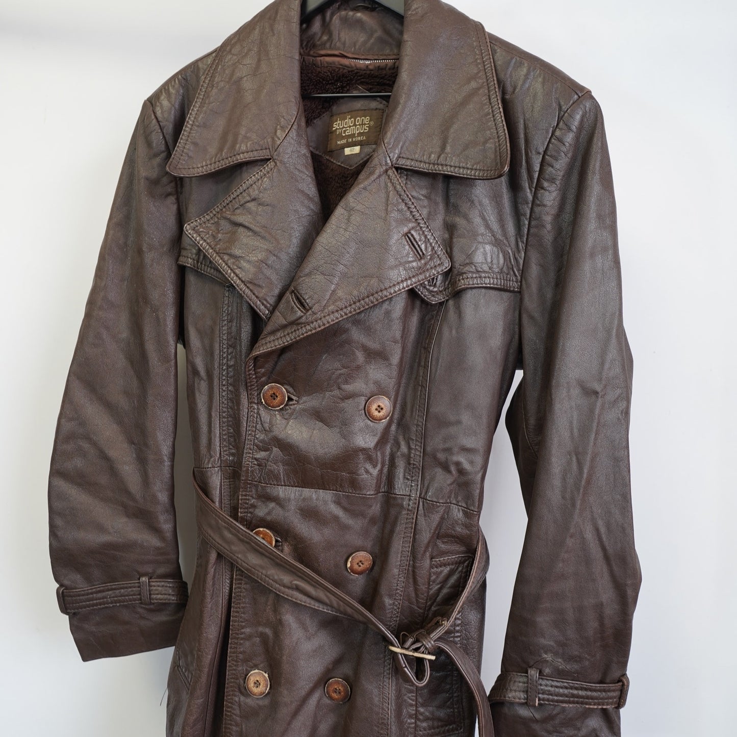 (M) True Vintage Studio One By Campus Western Leather Trenchcoat Men's M 42 Brown