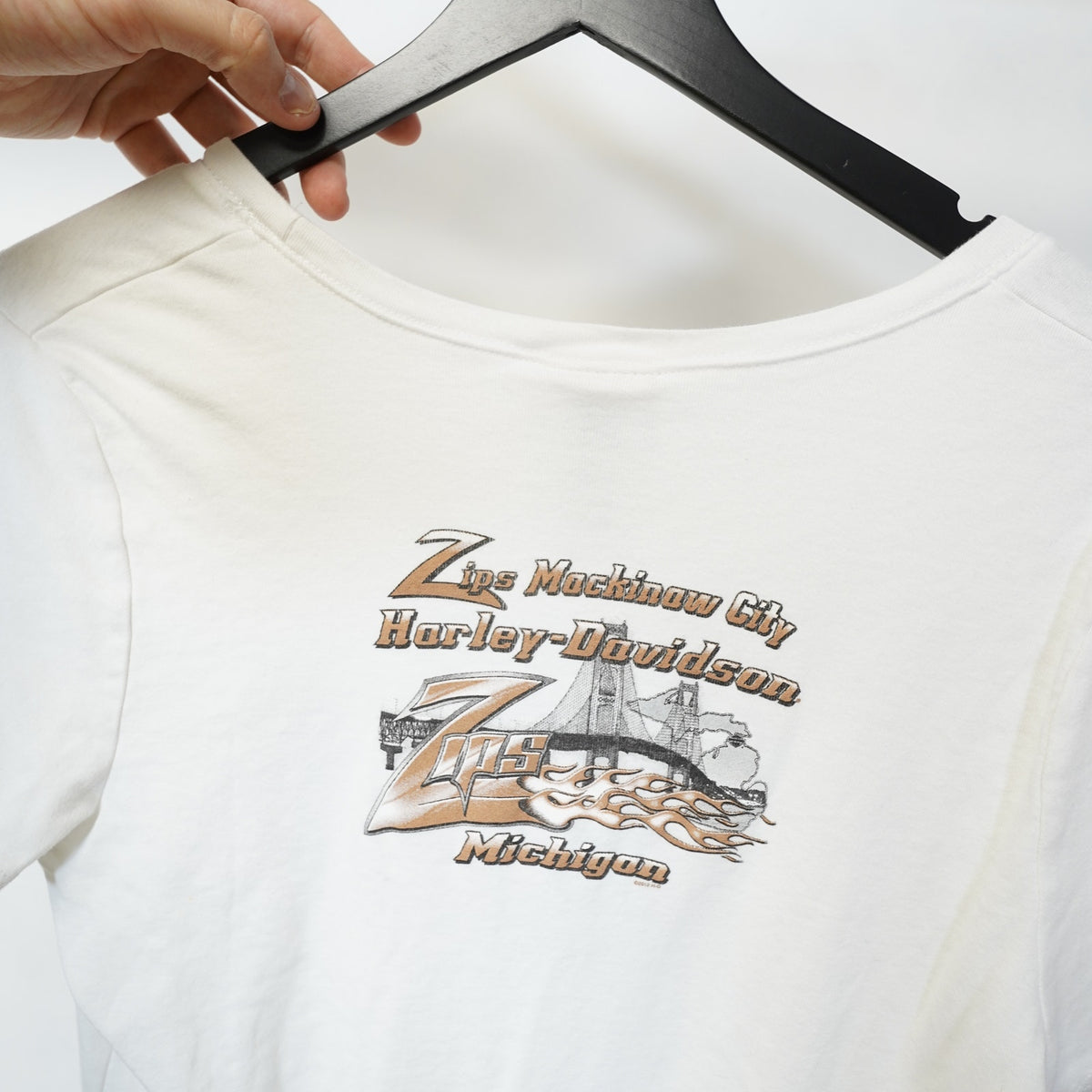 (XL) Harley Davidson Michigan Women's Bedazzled Biker T-Shirt Size XL White