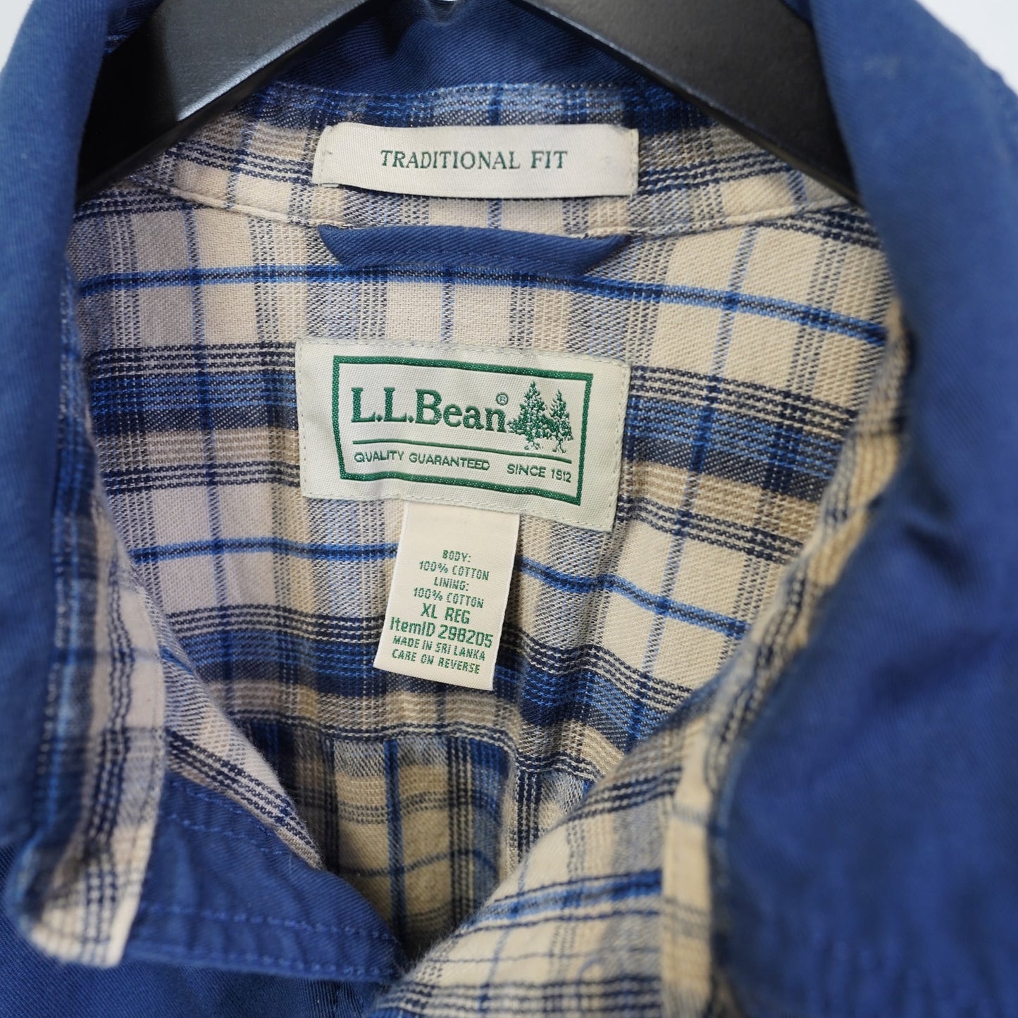 (XL) Vintage LL Bean Shirt Jacket Mens XL Blue Flannel Plaid Lined Barn Chore Shacket