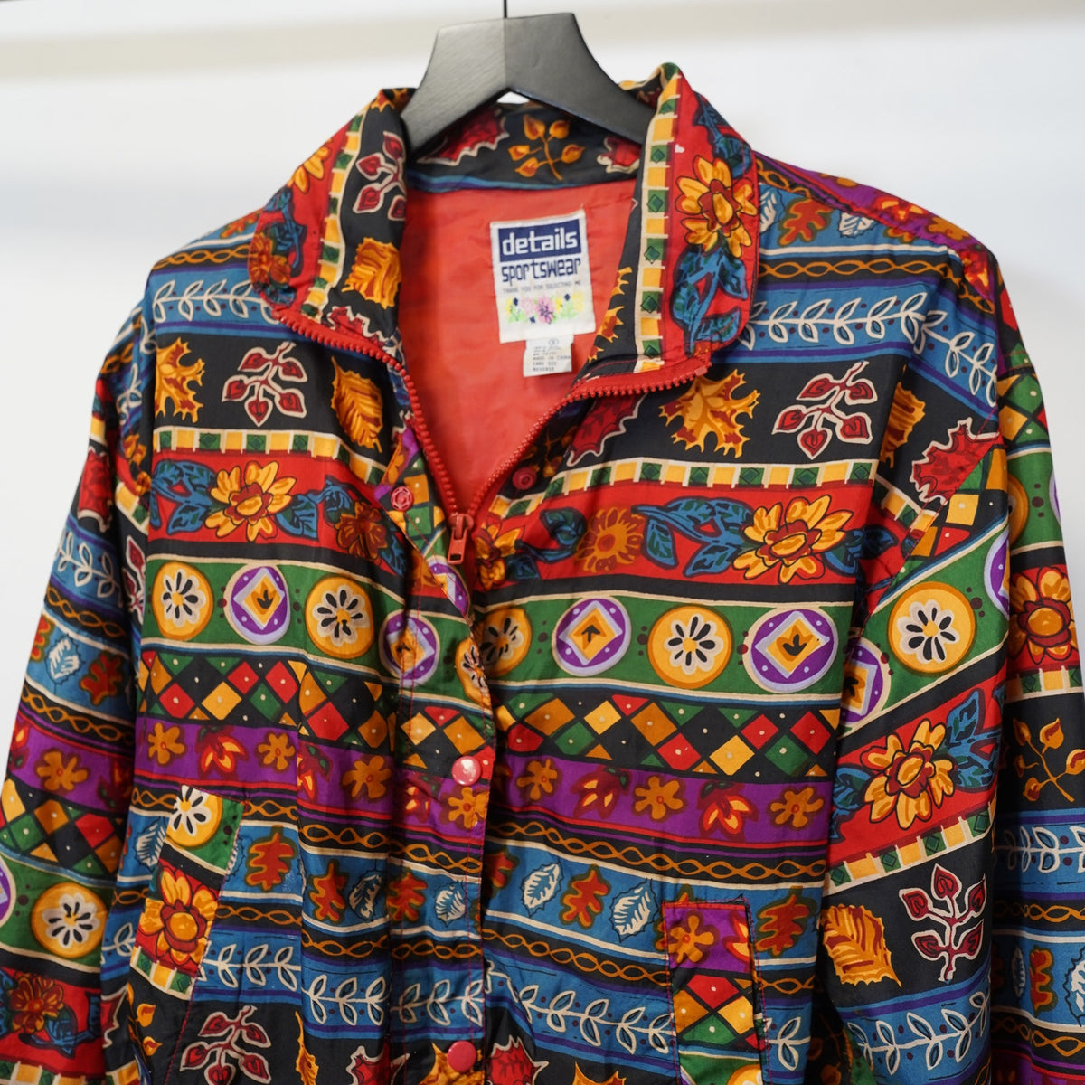 (Women's S) Vintage 90s 100% Silk Autumn Fall All Over Print Nature Bomber Jacket Women's S