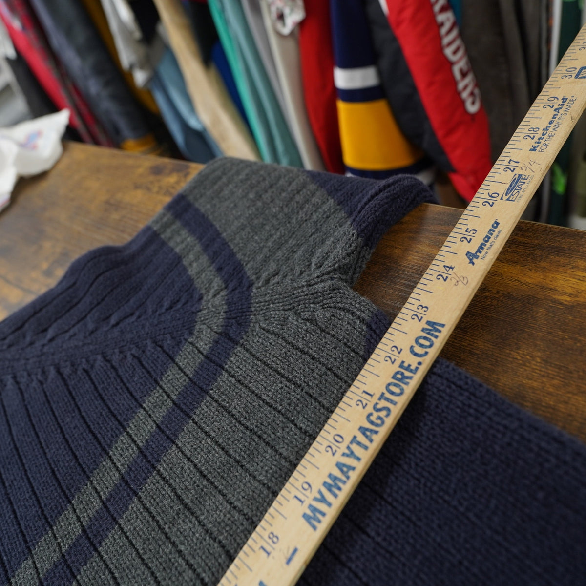 (M) Vintage Eddie Bauer Utility Y2K Striped Knit Sweater Mens M Navy Blue Gray 2000