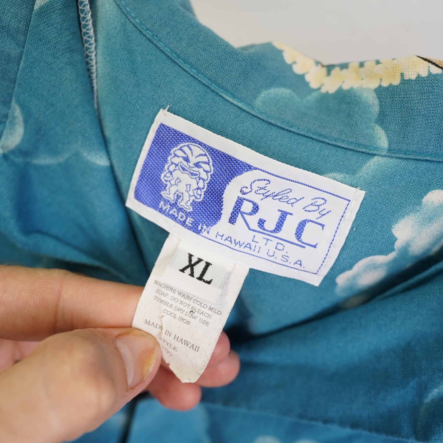 (XL) Vintage RJC Hawaiian Shirt Tropical Surfboard Men's XL Blue 90s Pal Tree Floral