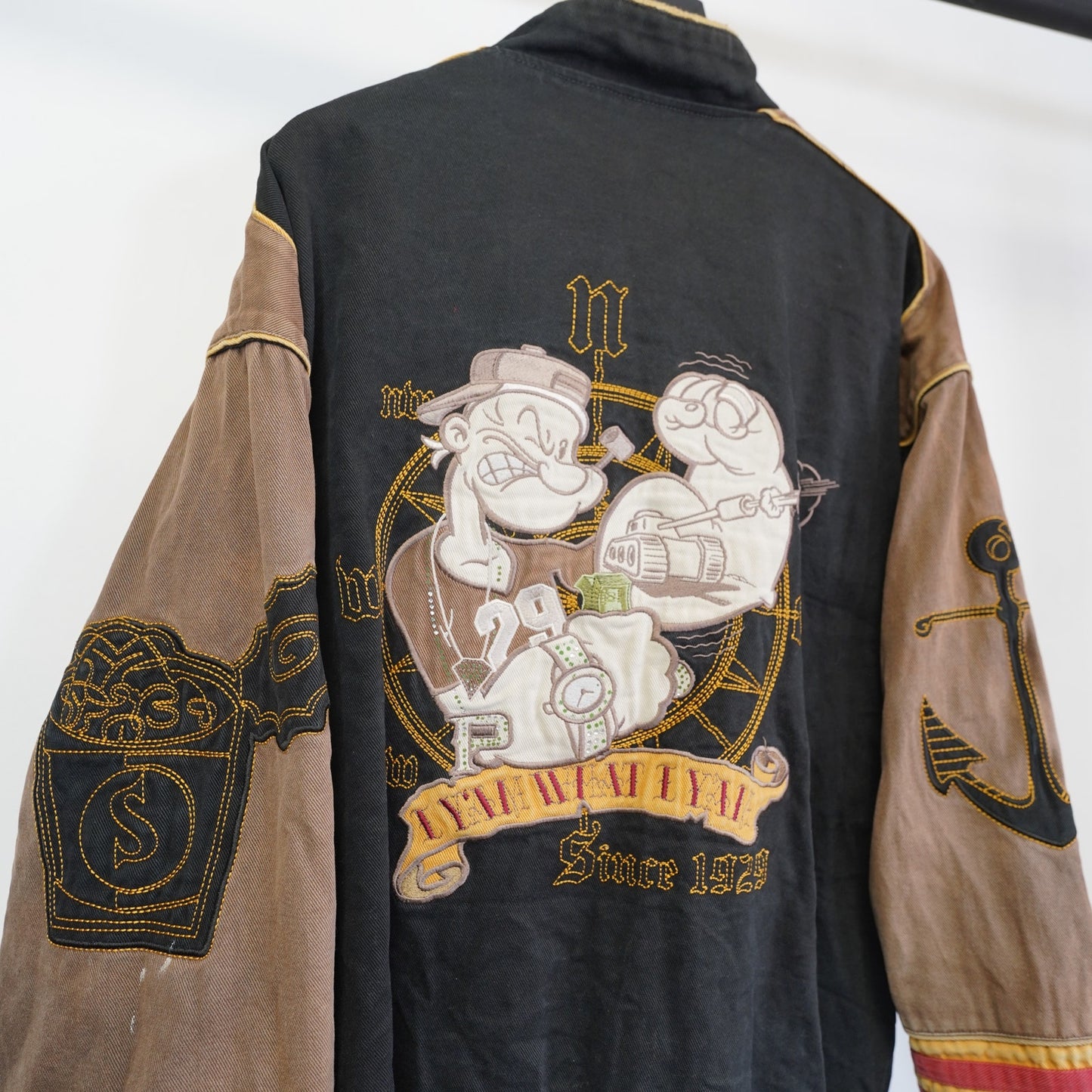 (4XL) Vintage JH Design Popeye the Sailor ManNascar Racing Jacket Men's 4XL Black Y2K