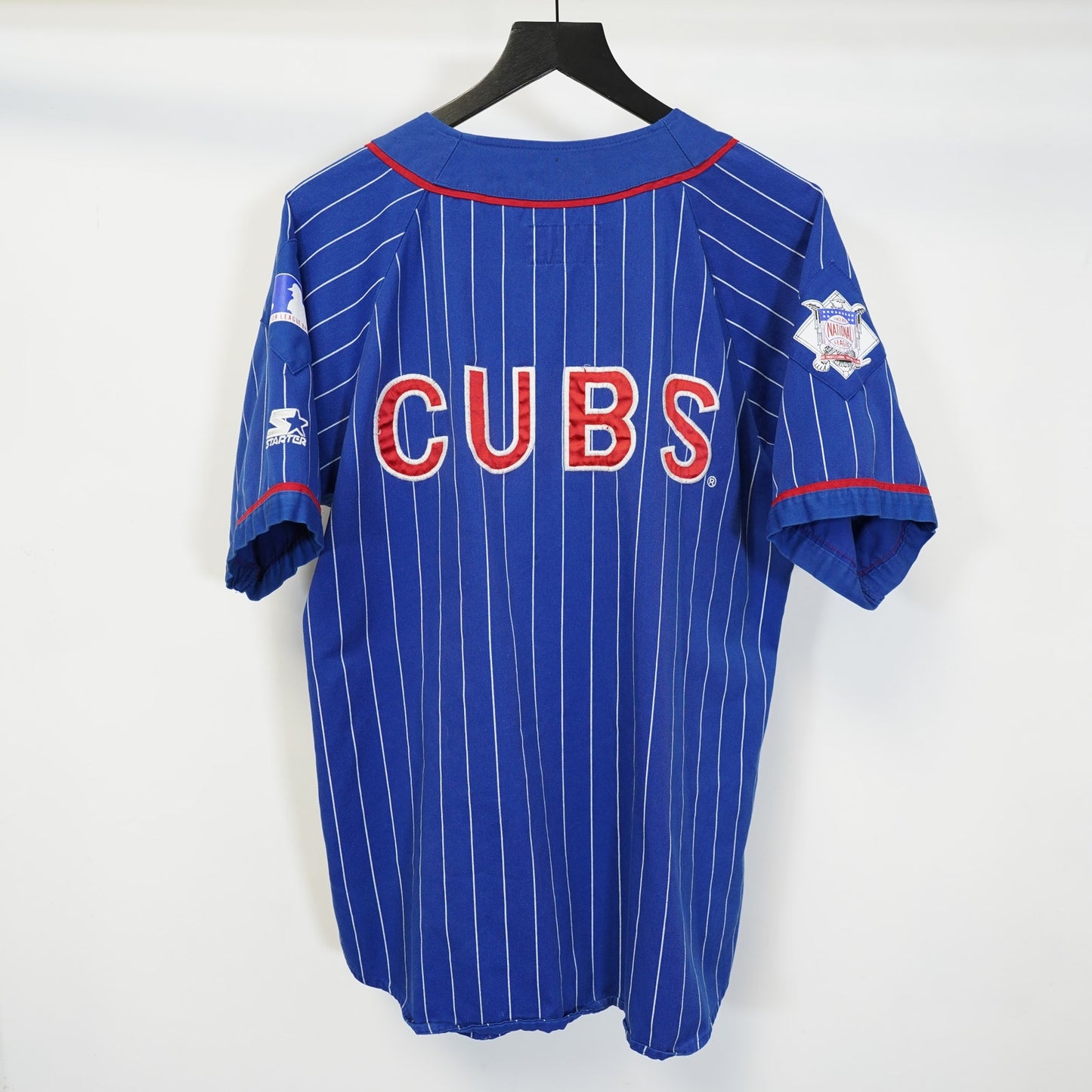 (L) Vintage Starter Pinstripe Chicago Cubs Embroidered Baseball Jersey Men's L Blue
