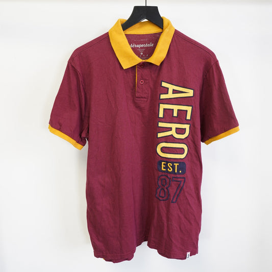 (L) Aeropostale Embroidered Polo Shirt Y2K Men's L Maroon Yellow 2000s Sewn Preppy