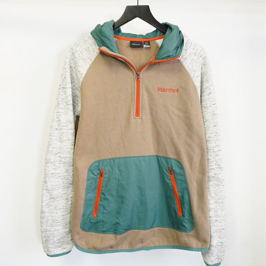 (M) Marmot Mens Gunnison 1/4 Zip Hoodie Men's M Tan Gray Gorpcore Outdoors Hiking