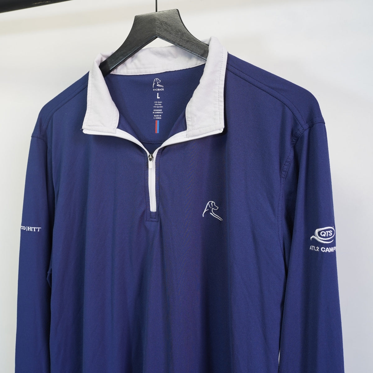 (L) Rhoback Performance 1/4 Quarter-Zip Pullover Fleet Navy USA Flag Men's L Blue