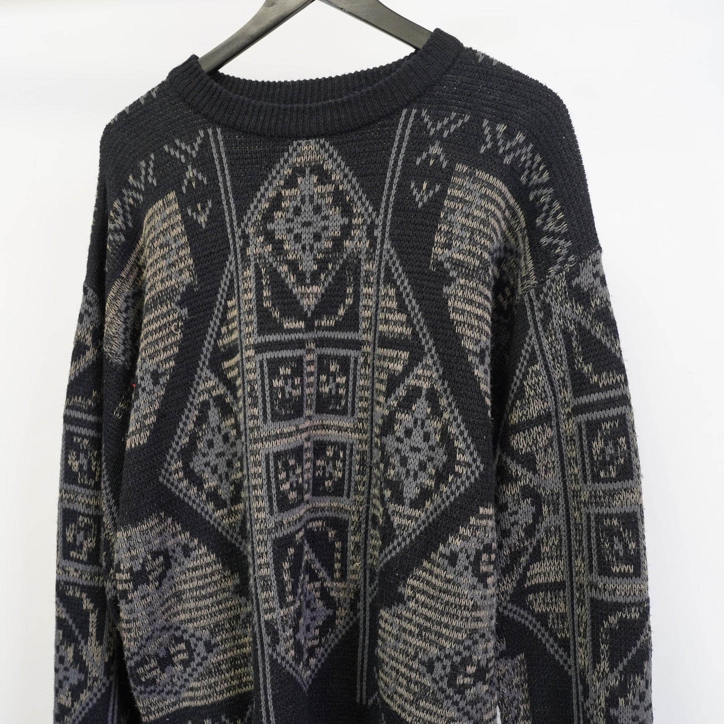 (L) Vintage Henry Morell Knit 90s Geometric Pattern Sweater Men's L Black Gray