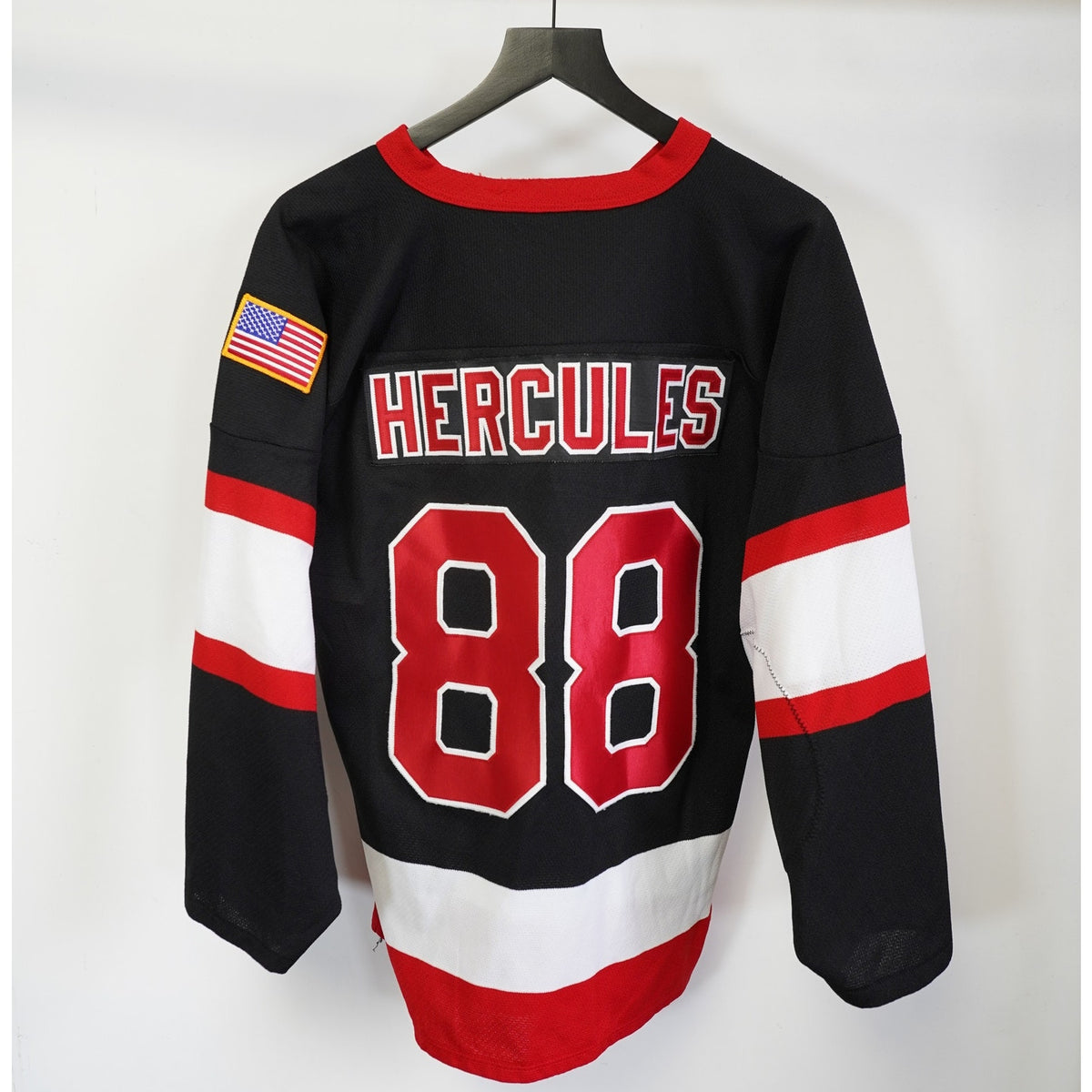Vintage (M) K1 Sportswear 90s Hockey Jersey Sewn Men's M Black Red Hercules Retro