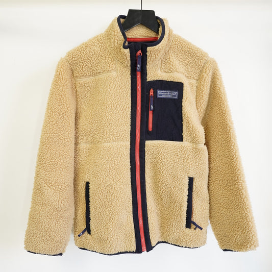 (Youth L) Vineyard Vines Boys Sherpa Super Shep Full Zip Fleece Jacket Youth L Tan