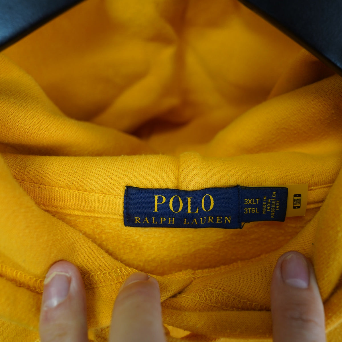 (3XLT) Vintage Polo Ralph Lauren Sewn Spellout Hoodie Men's 3XLT Yellow Blue Stitched