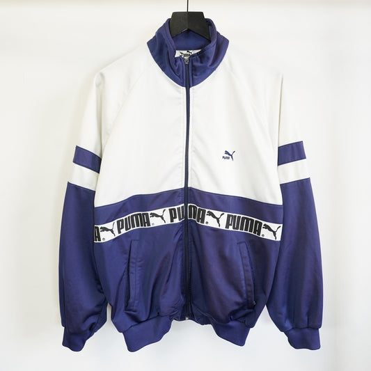(L) Vintage Puma 90s Track Jacket Navy White Men's L Retro Full Zip