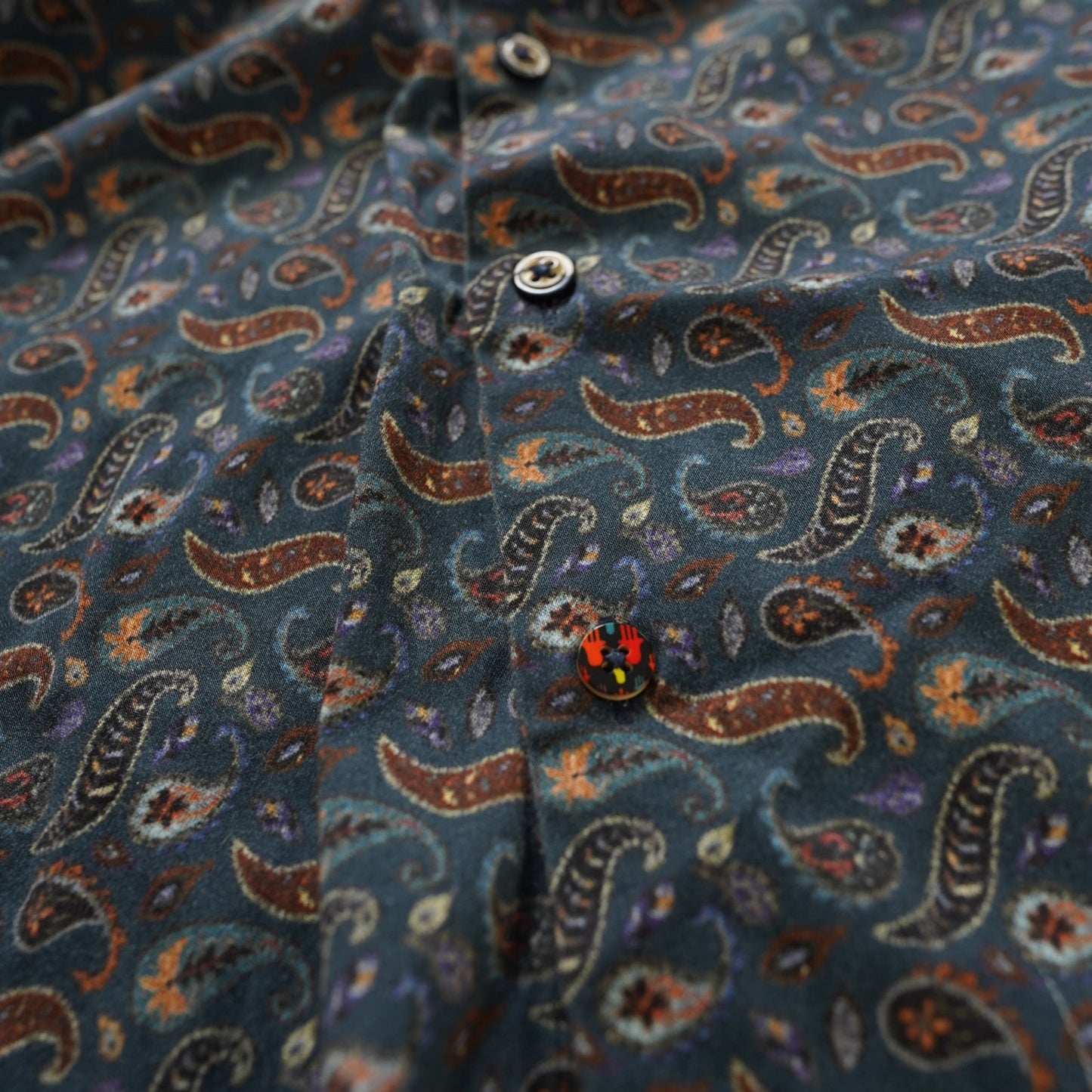 (M) Visconti Black Long Sleeve Button Up Paisley Shirt Men's M Blue Western Preppy