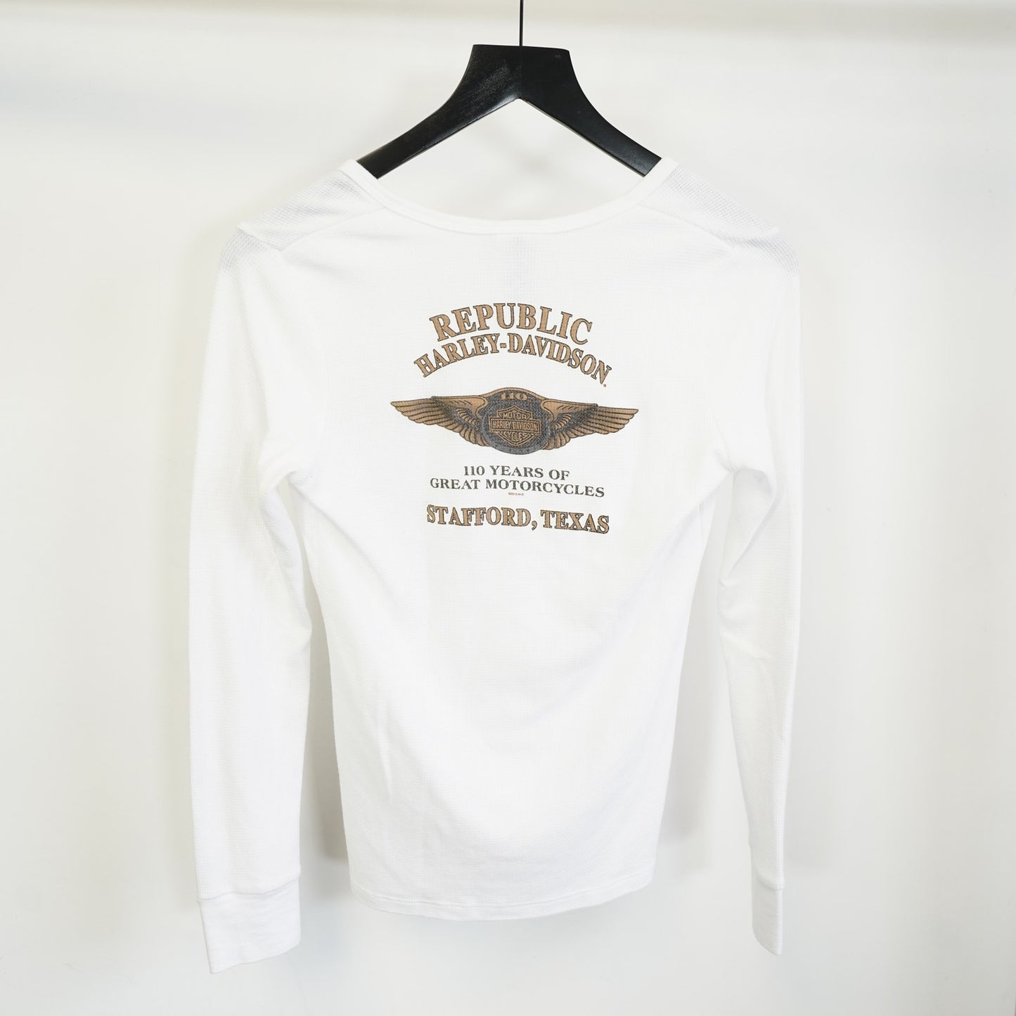 (Women's M) Harley Davidson Thermal Longsleeve Biker T-Shirt Women's M White Motorcycle